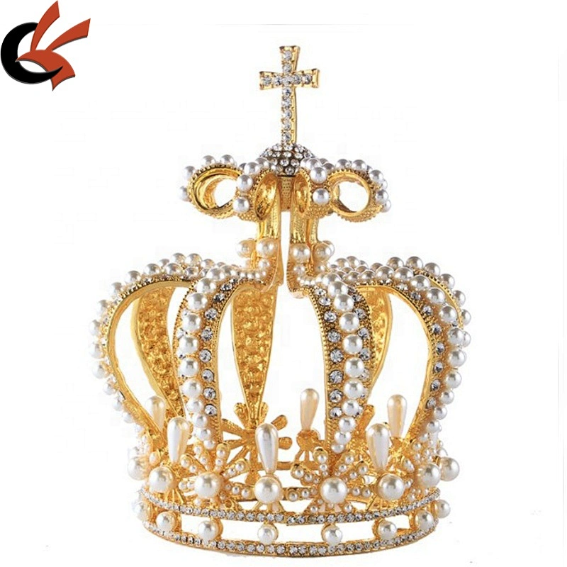 New alloy rhinestone big baroque retro headdress birthday party queen wedding cross pearl bead crowns