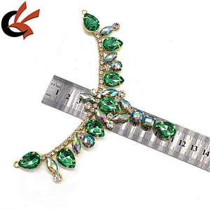 Sew On green AB Strass Bikini Connector Gold Claw resin rhinestone Crystal Flower Applique