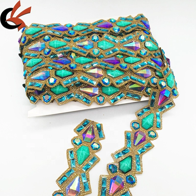 Top Quality Handmade Iron On Heat Transfer Applique Trim Chains Resin Jewelry Hotfix Trimming Tape