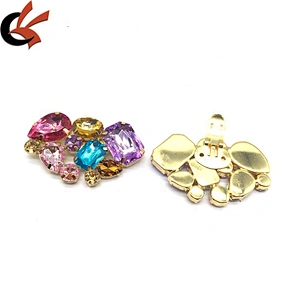 Guangzhou factory shoe accessories welding colored crystal clip on shoe buckle clip for women sandal
