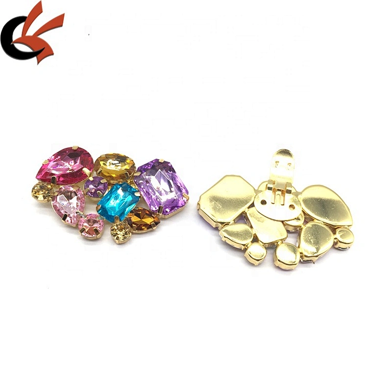 Guangzhou factory shoe accessories welding colored crystal clip on shoe buckle clip for women sandal