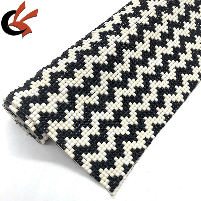 Black white ivory Mosaics square resin beads hot fix iron on Self-adhesive rhinestone sheets