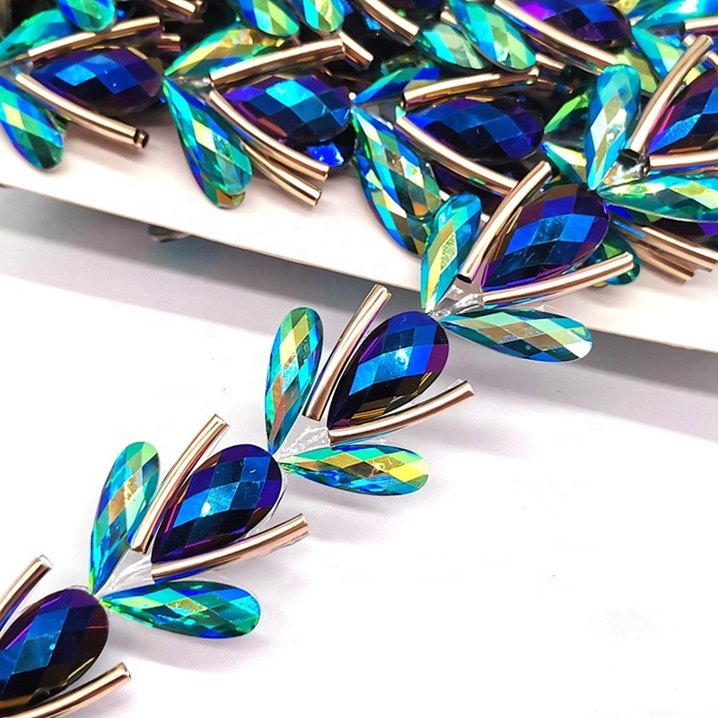 Wholesale Gorgeous Green AB Water Drop Resin Iron On Trim for garment decorative