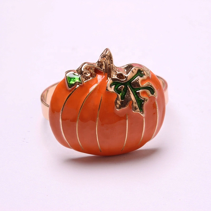 wholesale wedding Christmas dinner accessories gold orange enamel metal disposable pumpkin shaped napkin holder ring