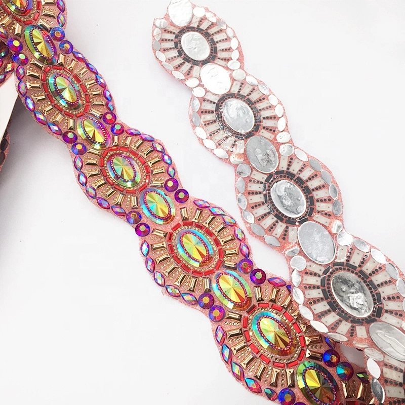 2020 New Product Wholesale Decorative Carnival Costume Hot Fix Transfer Rhinestone Applique Tape Trims