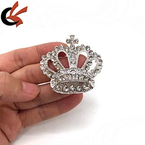 Factory Wholesale customized Silver Metal clear rhinestone Crystal Crown Brooch