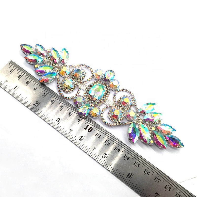 In Stock Making Costume Embellished Headband Flower Rhinestone Crystal Beaded Applique For Women Dress