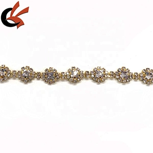 Beautiful gold base clear crystal glass rhinestone trims fro wedding decoration