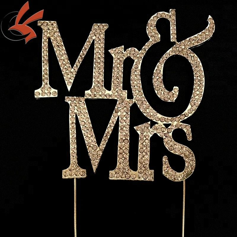 Hot Sale Gold Tone Mr & Mrs Rhinestone Cake Topper Wedding Decoration Sign Pick