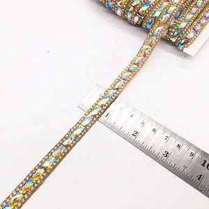 Hot sale garment accessories hot fix transfer jewelry glisten string rhinestone ribbon sash trim