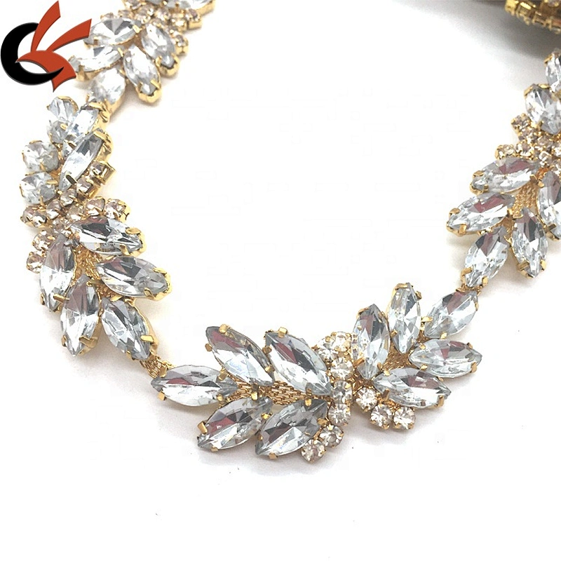 Cheap price garment decorative fabric crystal fashion yards acrylic rhinestone banding chain trims
