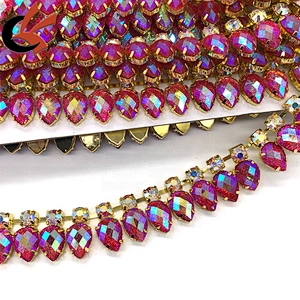 shining glitter hot pink AB color crystal rhinestone decorative chain trimming