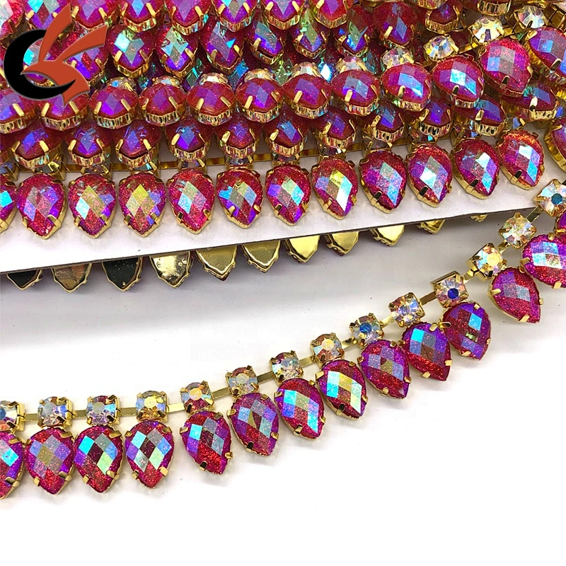 shining glitter hot pink AB color crystal rhinestone decorative chain trimming