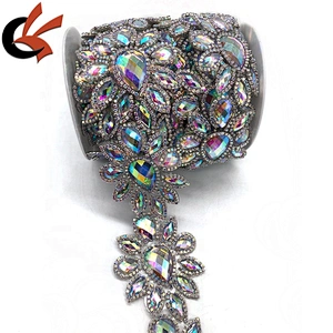 wedding dress belt decoration hot fix/Iron on AB crystal motif tape apparel trimming