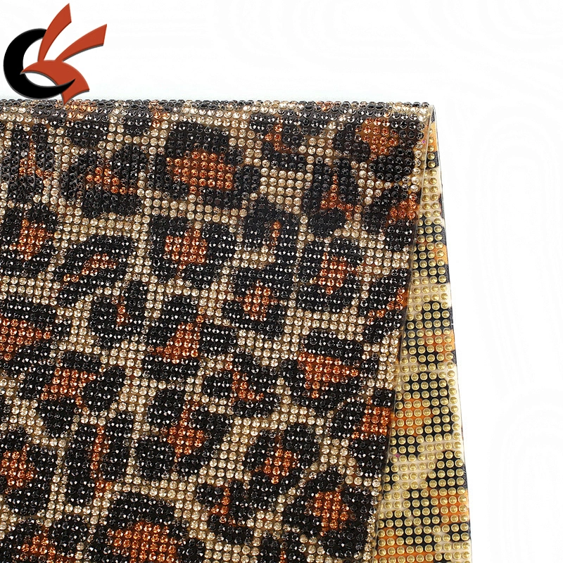 New arrive products hot fix sexy leopard print sheet rhinestone motif mesh for handbag and shoe