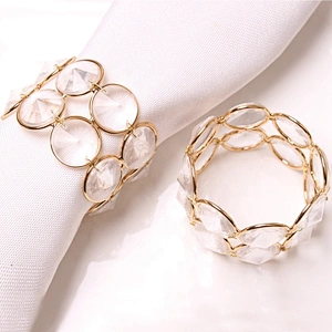 New 2021 fashion wedding table accessories sparkling gold plated frame lighting diamond crystal napkin ring