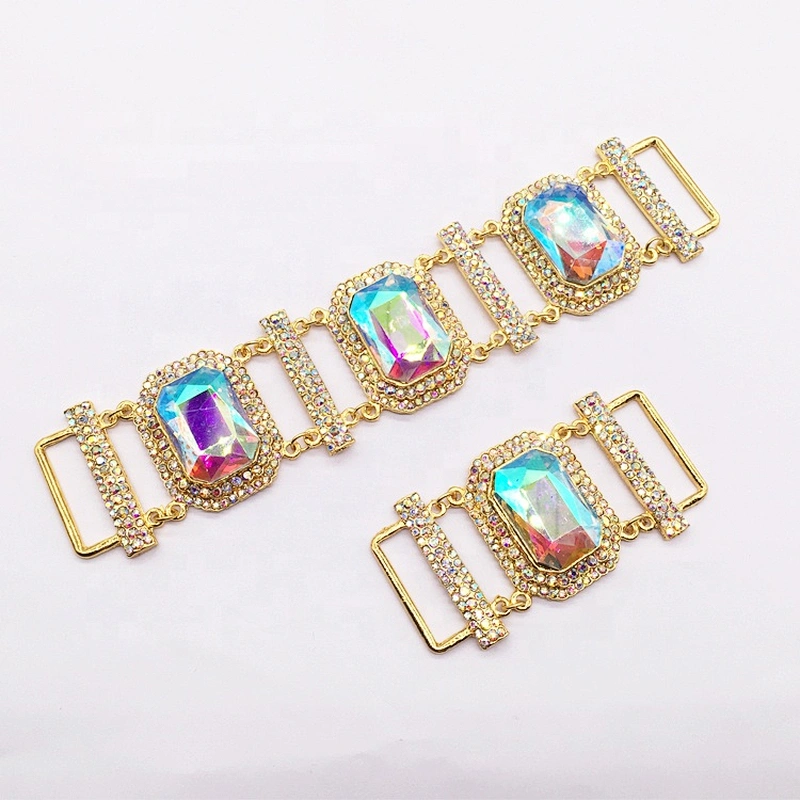 Wholesale Square Shape Custom Bikini Jewelry Set Rhinestone alloy crystal gold AB bikini connector