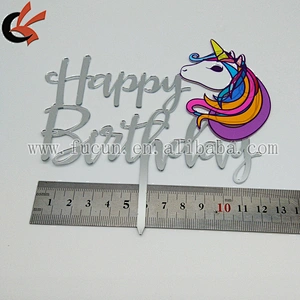 2019 New Arrival Mirror Silver Happy Birthday 3D Art Painting Custom Acrylic Cake Topper