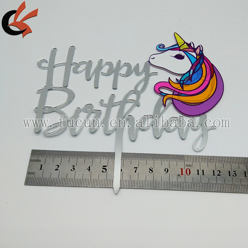 2019 New Arrival Mirror Silver Happy Birthday 3D Art Painting Custom Acrylic Cake Topper
