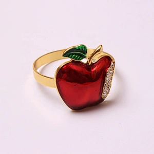 New Custom made decorative Xmas colour enamels blush red apple napkin rings gold plated napkin holder
