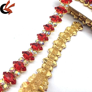 Sewing Red Marquise Beaded Crystal Rhinestone Wedding Crystal Trim Appliques Lace Trims