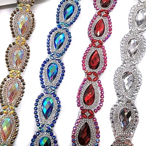 Hot Fix Blue AB Resin Rhinestone Trim Carnival Dress Custom Rhinestone Trimming
