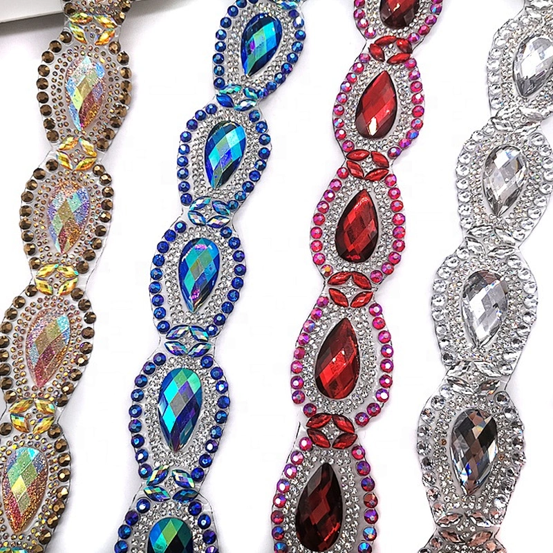 Hot Fix Blue AB Resin Rhinestone Trim Carnival Dress Custom Rhinestone Trimming