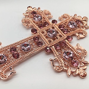 Customized 2020 new style rose gold plating metal with crystal cross cake topper for party