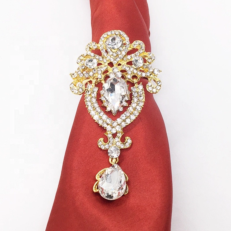 Custom Rhinestone Folding Design Gold Plated Elegant Crystal Jewelry Rhinestone Napkin Ring