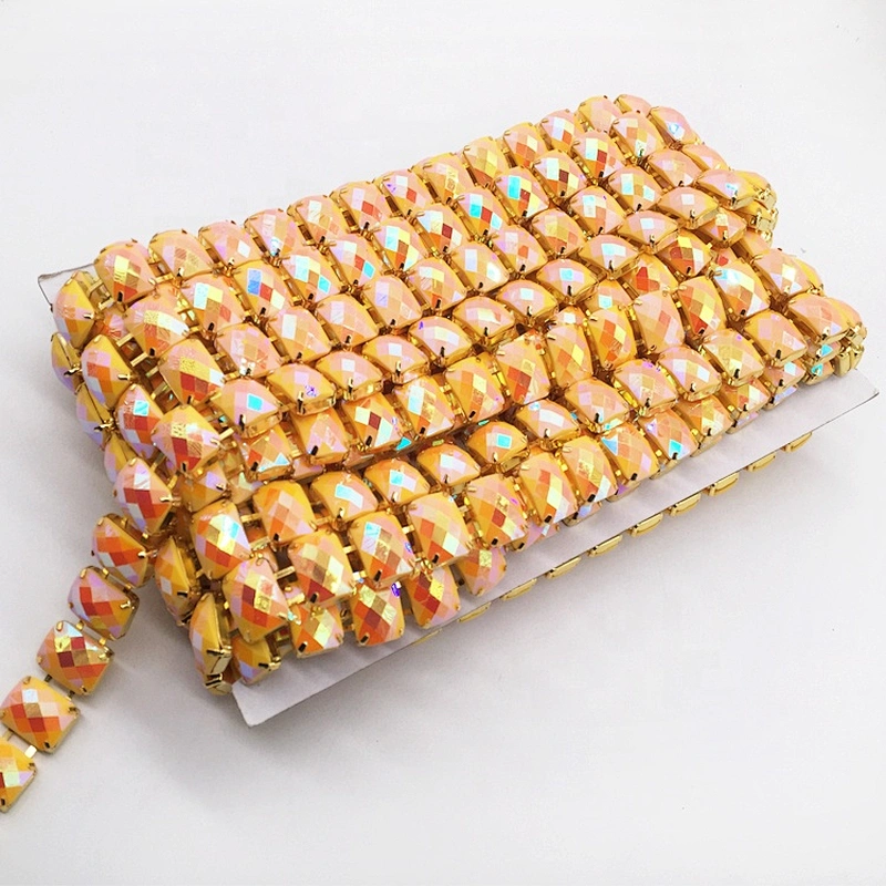 Hot sale Luxury women sparkling resin square rhinestone trimming chain for carnival costume