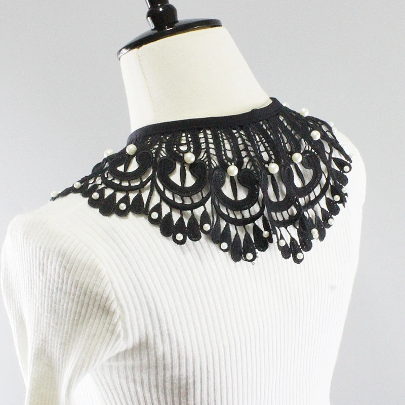 Custom-make 2021 New design black lace detachable collar beaded hollowed-out embroidered collar for women