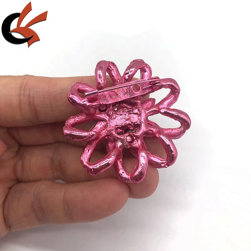 New fashion 40mm flower pink base pink crystal rhinestone brooch pins