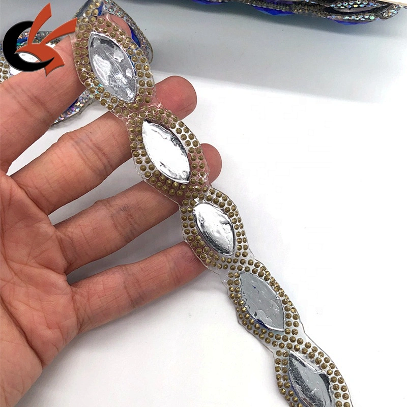 Newest AB colors crystal fancy iron on hot fix tape trimming for dress decoration