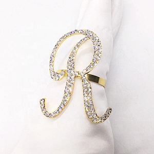 Custom Name Wholesale Wedding Rhinestone Czech Diamond Initial Alphabet Gold Napkin Ring