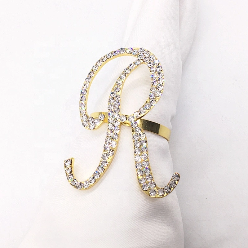 Custom Name Wholesale Wedding Rhinestone Czech Diamond Initial Alphabet Gold Napkin Ring