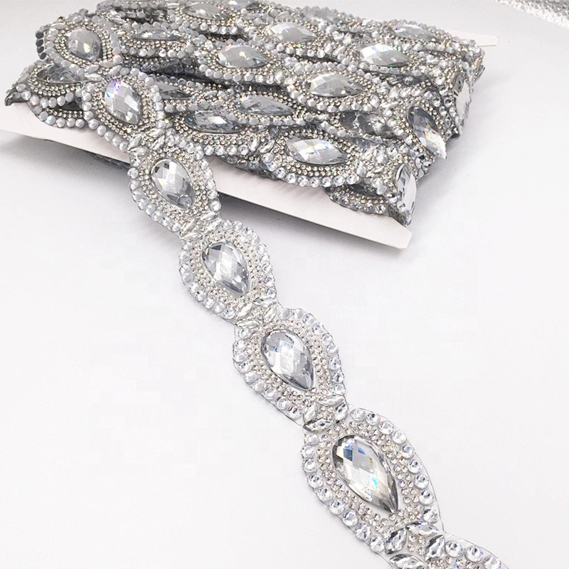 China factory iron on crystal rhinestone resin stone hot melt adhesive trims chain for clothing