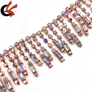 Rose gold base Clear AB crystal rhinestone tassel chain trimming