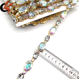 Shiny Oval Shape AB Crystal Acrylic Rhinestones Chain Trimming For Garment Making
