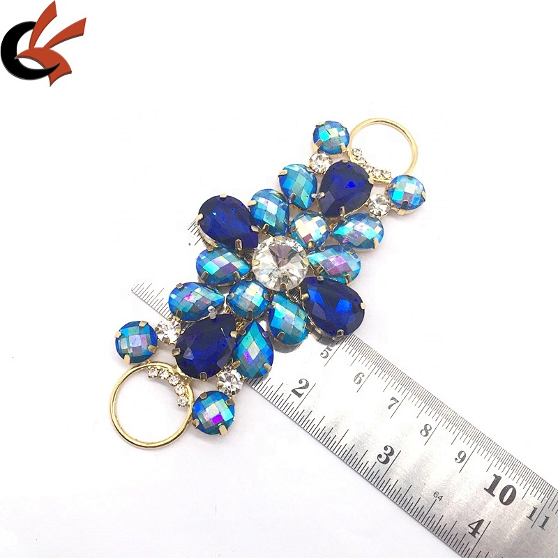 Custom Fashion Women Hair Band Garment Accessories Crystal Blue Set Rhinestone Applique Bikini Connector