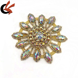Fashion design round welding chain patch sew on silver/gold rhinestone appliques