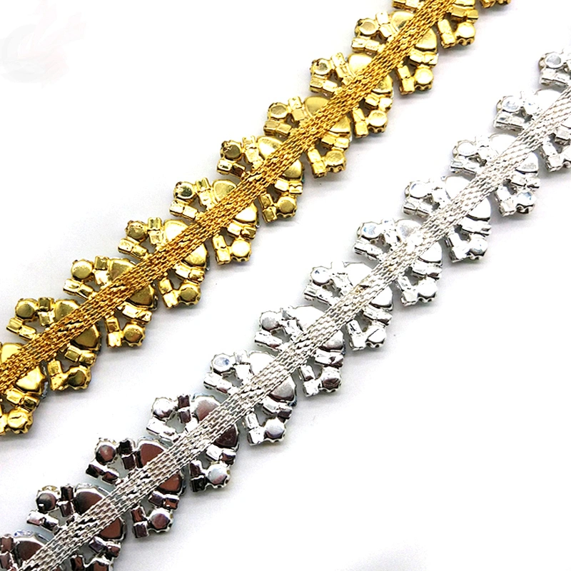 Factory supply Show Costume Applique AB Clear Glass Rhinestone GOLD Trim