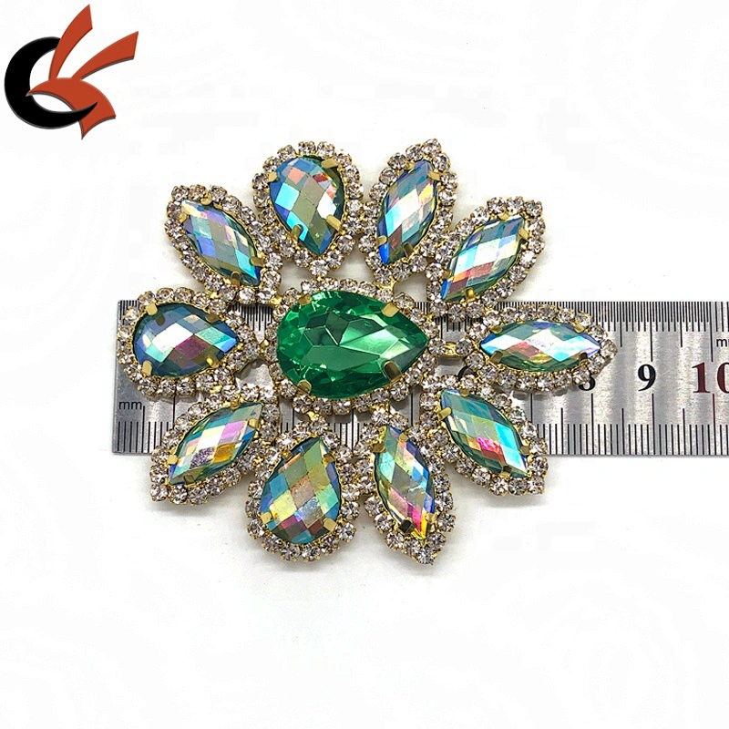 Gold Green AB Crystal Rhinestone Diamante Motif Applique Sew on for DIY Carnival