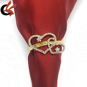 Factory Wholesale Bridal Jewellery double Hearts diamante crystal napkin ring for table decoration