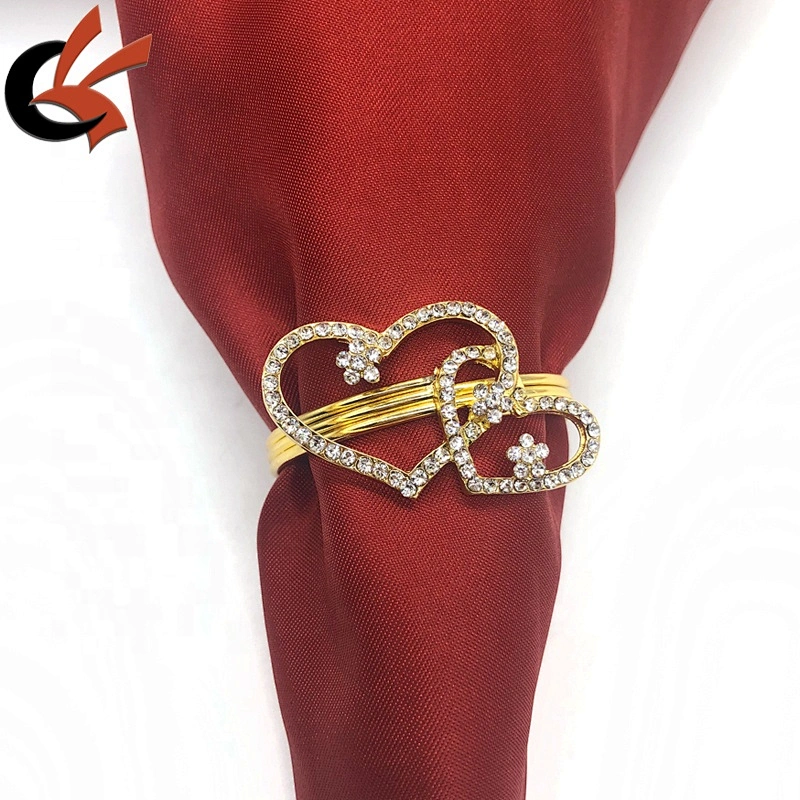 Factory Wholesale Bridal Jewellery double Hearts diamante crystal napkin ring for table decoration
