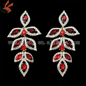 Rose Gold Chandelier red acrylic rhinestone wedding earrings