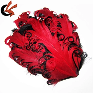 Red on black color  curly goose feather pad for baby headband
