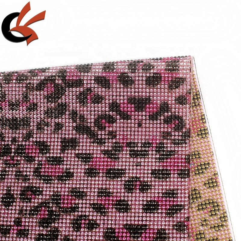 Good Quality Pink Leopard Print Glass Rhinestone Mesh Trimming Heat Transfer Crystal Rhinestone Sheet