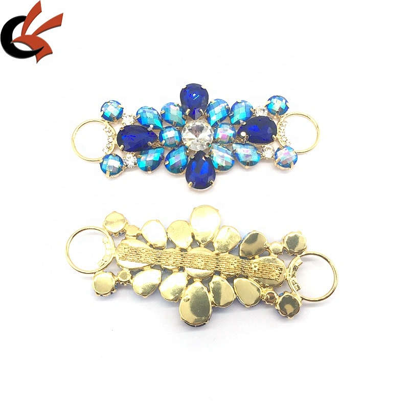 Custom Fashion Women Hair Band Garment Accessories Crystal Blue Set Rhinestone Applique Bikini Connector