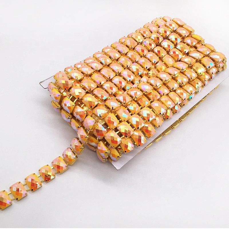 Hot sale Luxury women sparkling resin square rhinestone trimming chain for carnival costume
