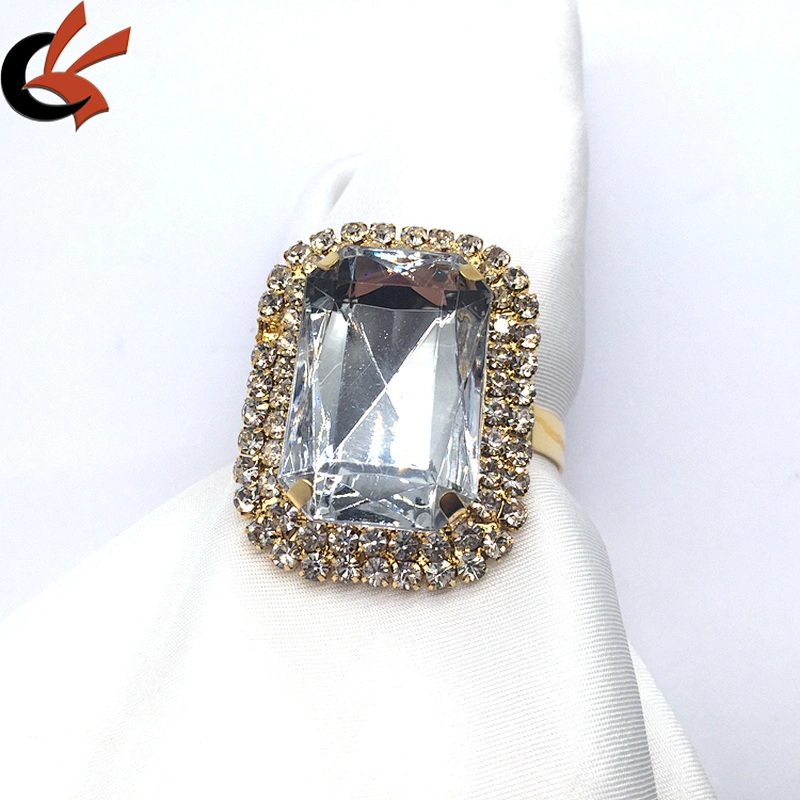 Europe style cheap bulk silver square diamond holder rhinestone napkin rings for wedding